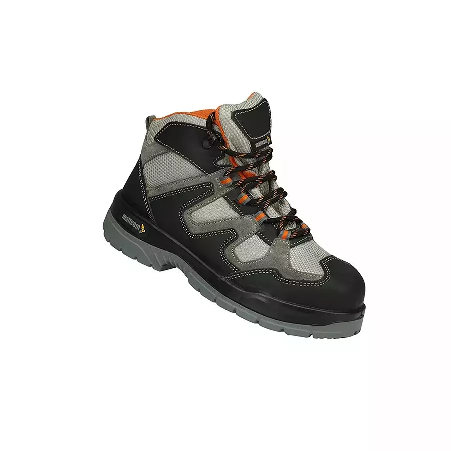 Mallcom Steel Toe Safety Shoes High Ankle PU Sole Double Density Black & Grey Nubuck Suede Leather Size UK 7, Ocelot