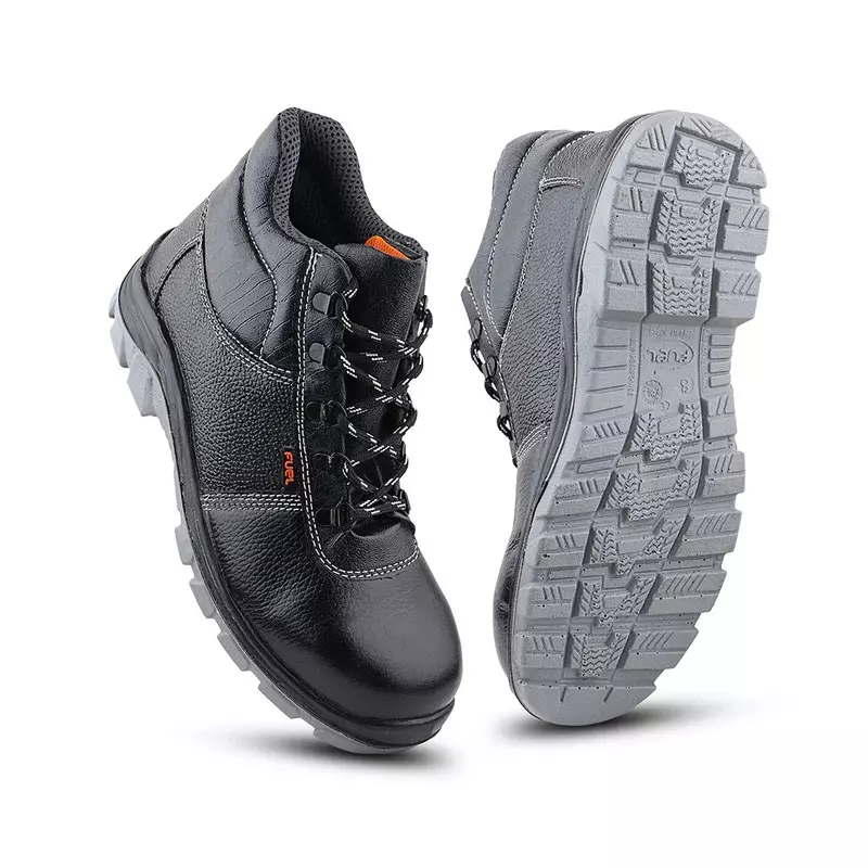 Fuel Steel Toe Safety Shoes High Ankle Double Density PU Sole Black, BOB-High Cut Size UK 7
