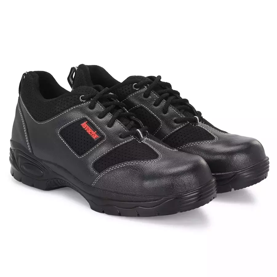 Kavacha Steel Toe Safety Shoes Leather Low Ankle Airmix PVC Sole Size UK 8 Black, Kv-s138-08