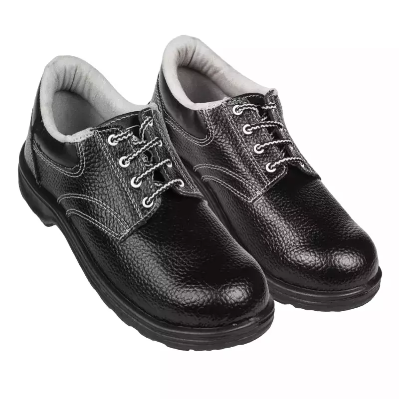 SLT-HUB Steel Toe Safety Shoes Mid Ankle PVC Sole Black & Grey Rexine Size UK 7, Victor-1 (Pack of 12 Pairs)
