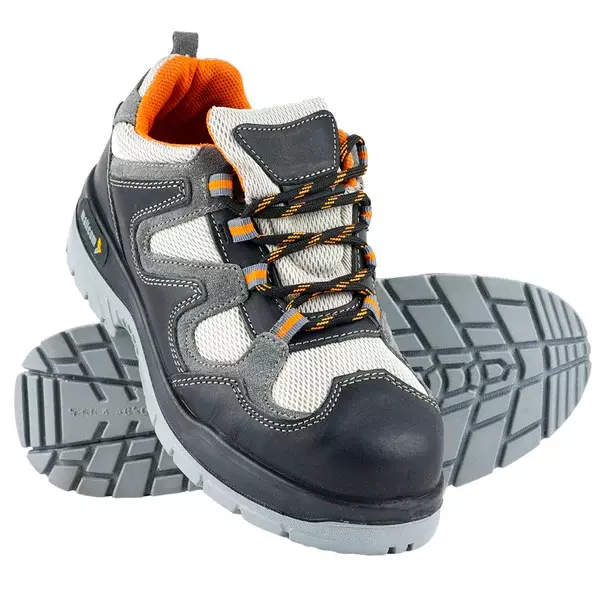 Mallcom Steel Toe Safety Shoes Low Ankle Double Density PU Sole Black & Grey Nubuck and Suede Leather Size UK 8, Margay
