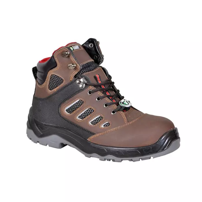 Zain Safety Elite Series Steel Toe Safety Shoes PU Double Density High Ankle Brown Buff Genuine Leather Size UK10, 5001