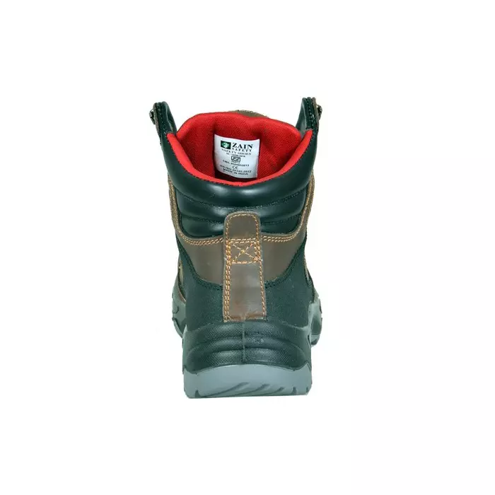 Zain Safety Elite Series Steel Toe Safety Shoes PU Double Density High Ankle Brown Buff Genuine Leather Size UK10, 5001