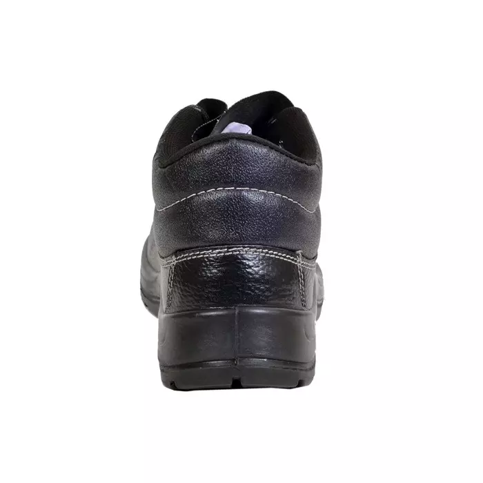 Zain Safety Economical Steel Toe Safety Shoes PU Single Density High Ankle Black Buff Barton Genuine Leather Size UK5, RIDER