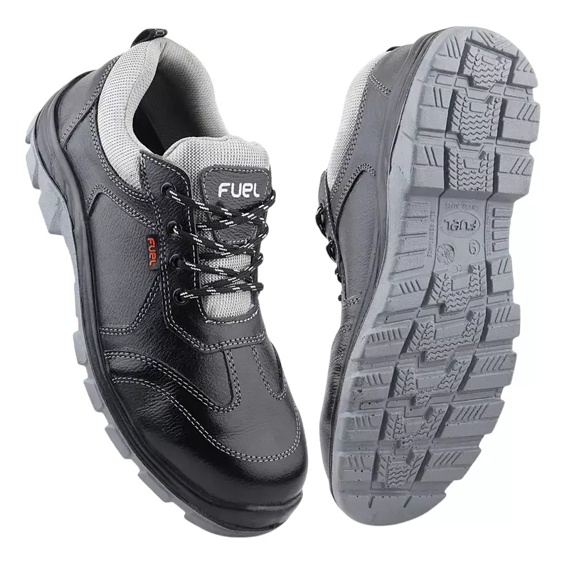 FUEL Steel Toe Safety Shoes PU Double Density Low Ankle Black Leather for Mens Size UK7, STROID-DD BLACK
