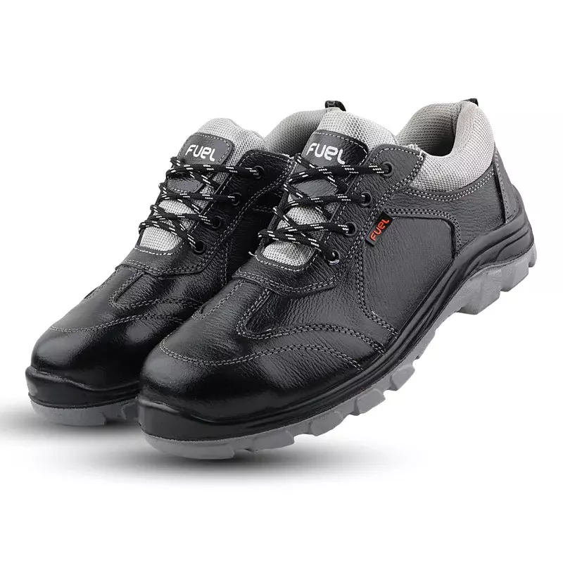 FUEL Steel Toe Safety Shoes PU Double Density Low Ankle Black Leather for Mens Size UK8, STROID-DD BLACK