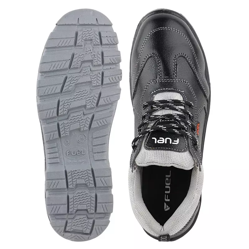 FUEL Steel Toe Safety Shoes PU Double Density Low Ankle Black Leather for Mens Size UK8, STROID-DD BLACK