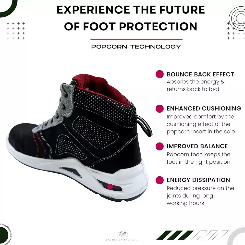 Allen Cooper Steel Toe Safety Shoe High Ankle PU Sole UK 7 Size Black for Industrial Use, ACL 11692