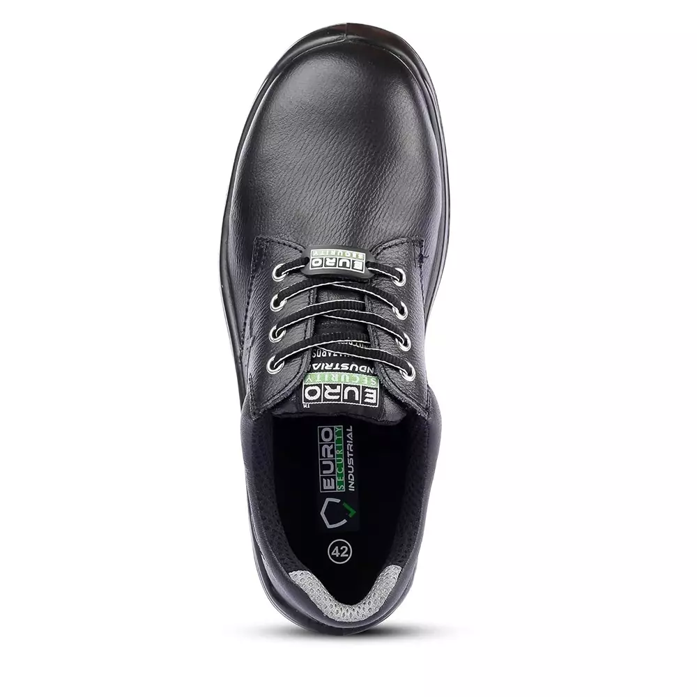 Euro Security MAXX 200 J Steel Toe Safety Shoe Low Ankle PU Sole UK 7 Size Grain Leather Black for Industrial Use