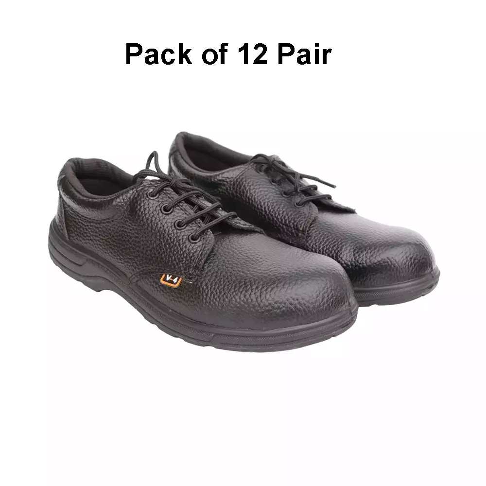 hindpro-steel-toe-safety-shoes-single-density-pvc-sole-low-ankle-black-barton-print-synthetic-leather-size-uk-7-v-4-pack-of-12-pairs