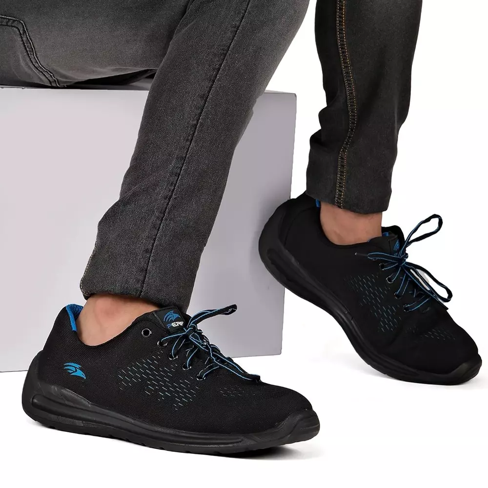 perf-200-j-steel-toe-safety-shoe-low-ankle-pu-sole-uk-6-size-black-breathable-mesh-fabric-for-ethnic-industrial-use-air-flow