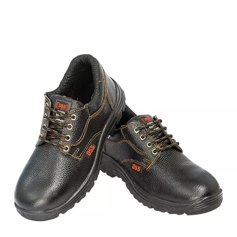 DSS Steel Toe Safety Shoes PU Sole Low Ankle Black Buff Grain Leather Size UK 8, DSS-Atomic SD (25 Pair)