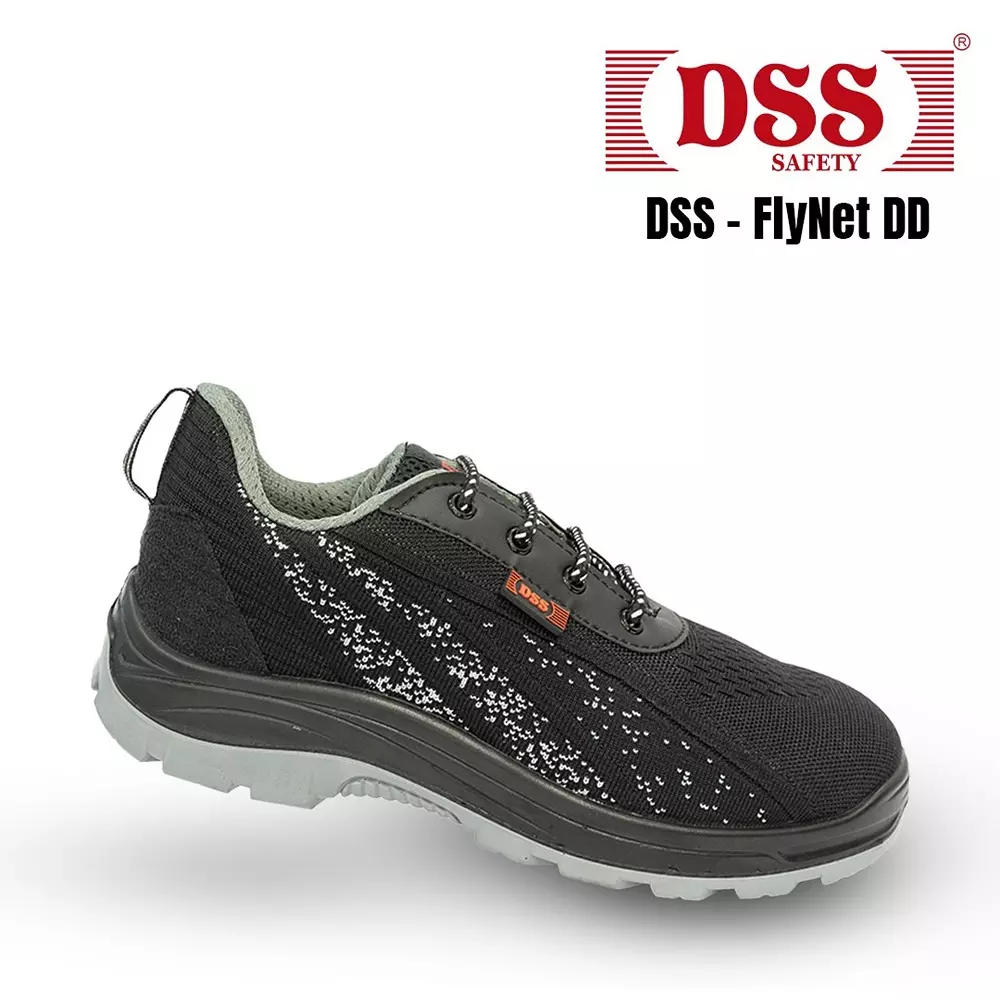 dss-fiber-toe-safety-shoes-double-density-pu-sole-low-ankle-black-fly-knit-washable-fabric-size-uk-11-dss-flynet-dd-25-pair