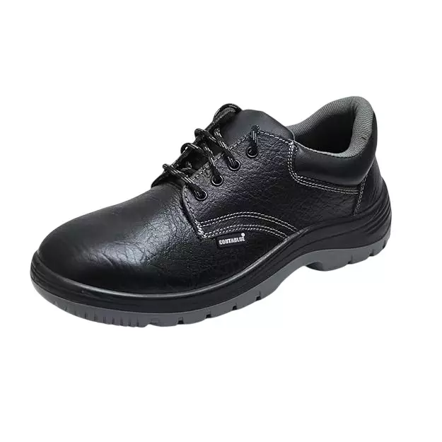Contablue Steel Toe Safety Shoes PU Sole Low Ankle Black Leather Size UK 6, W_Panther