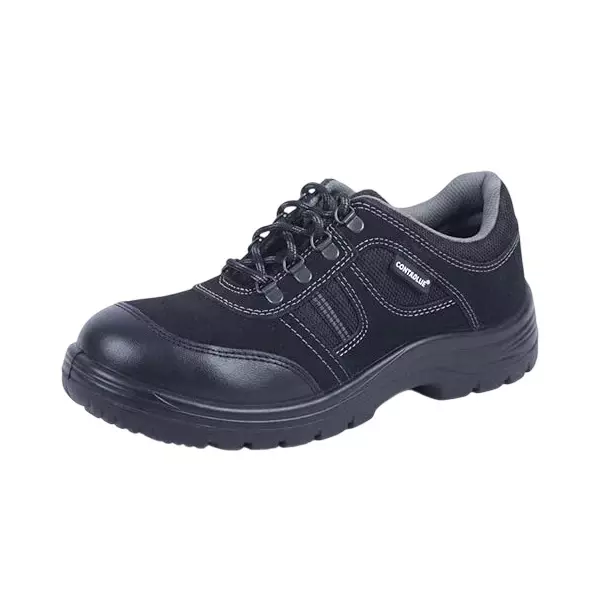 Contablue Steel Toe Safety Shoes PU Sole Low Ankle Black Suede Leather Size UK 4, Rival_Suede