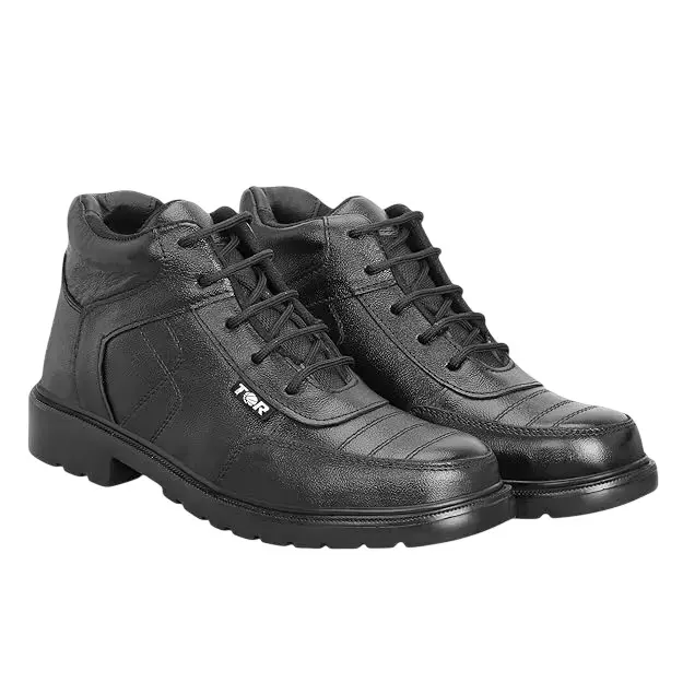 TOR Safety Boot Shoes Fiber Toe High Ankle Phylon Sole Leather Black, 1085, Pack of 3 Pair (Size: UK 6 - UK 10)