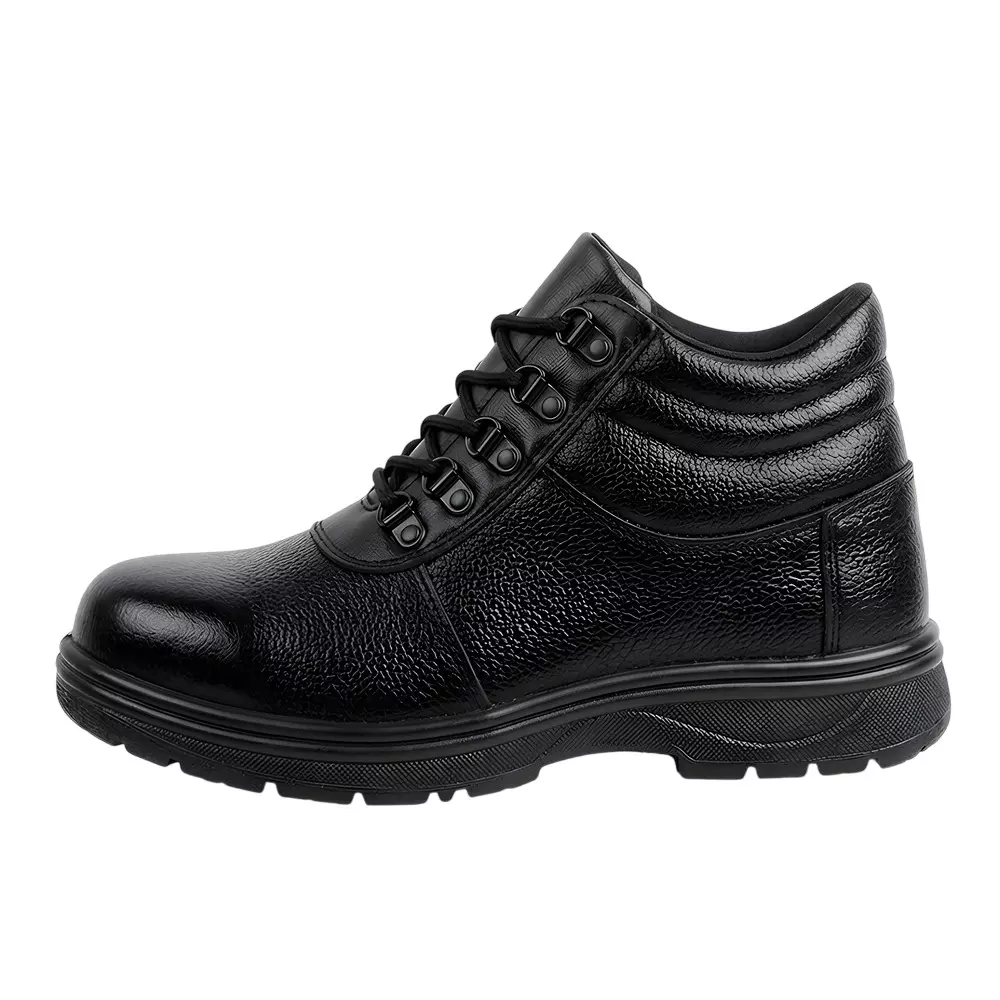 WUGO Stainless Steel Safety Shoes High Ankle Airmix Sole Leather Black UK 6 Size for Industrial, Security, Tactical, Construction Use, M1006B