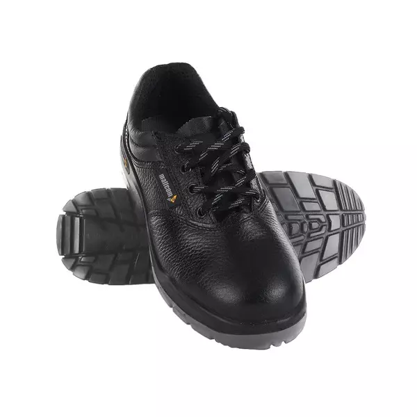Mallcom Steel Toe Safety Shoes Low Ankle PU/Nitrile Rubber Sole Black Barton Grain Leather Size UK 6, Civet
