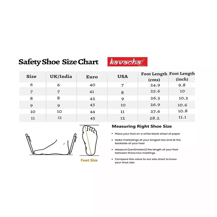 Kavacha Steel Toe Safety Shoes Leather Low Ankle TPR Rubber Sole Size UK 7 Black, Kv-S223-07