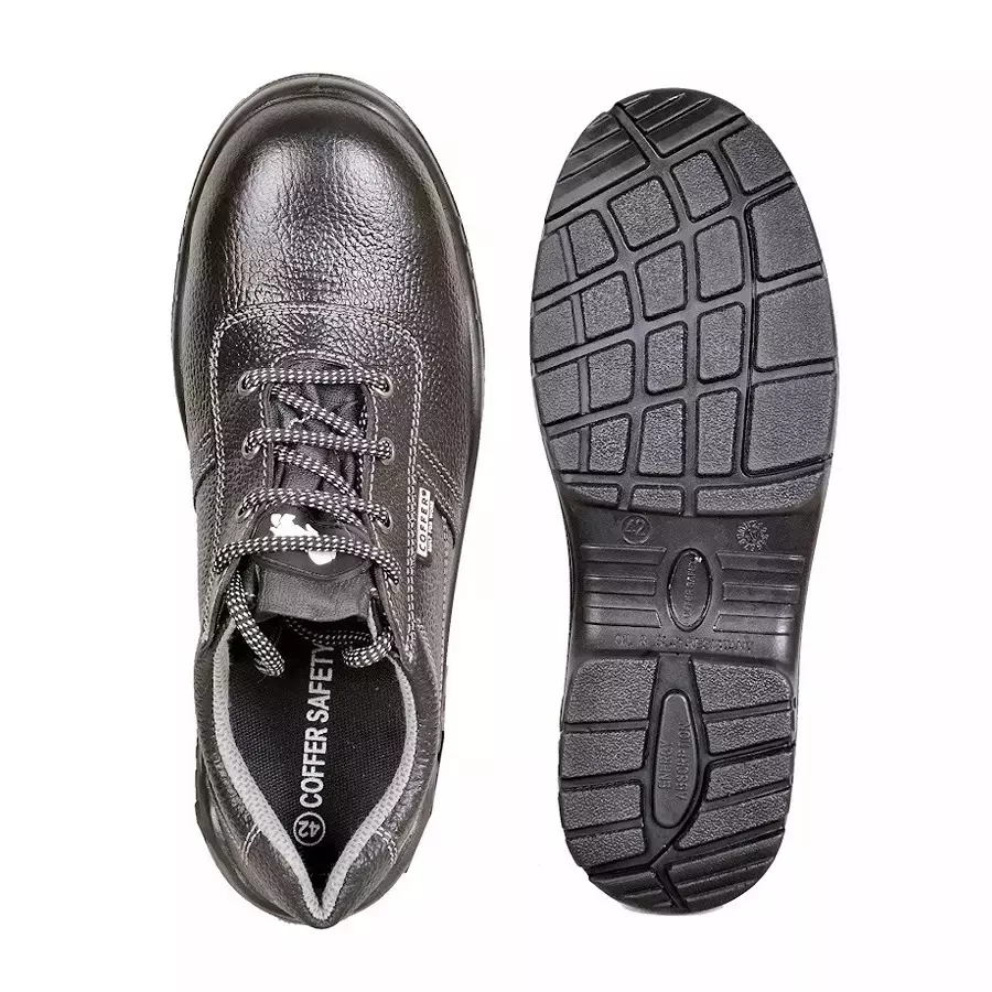Coffer Safety Steel Toe Safety Shoes Low Ankle PU Sole Black Leather Size UK 8, 1092-8