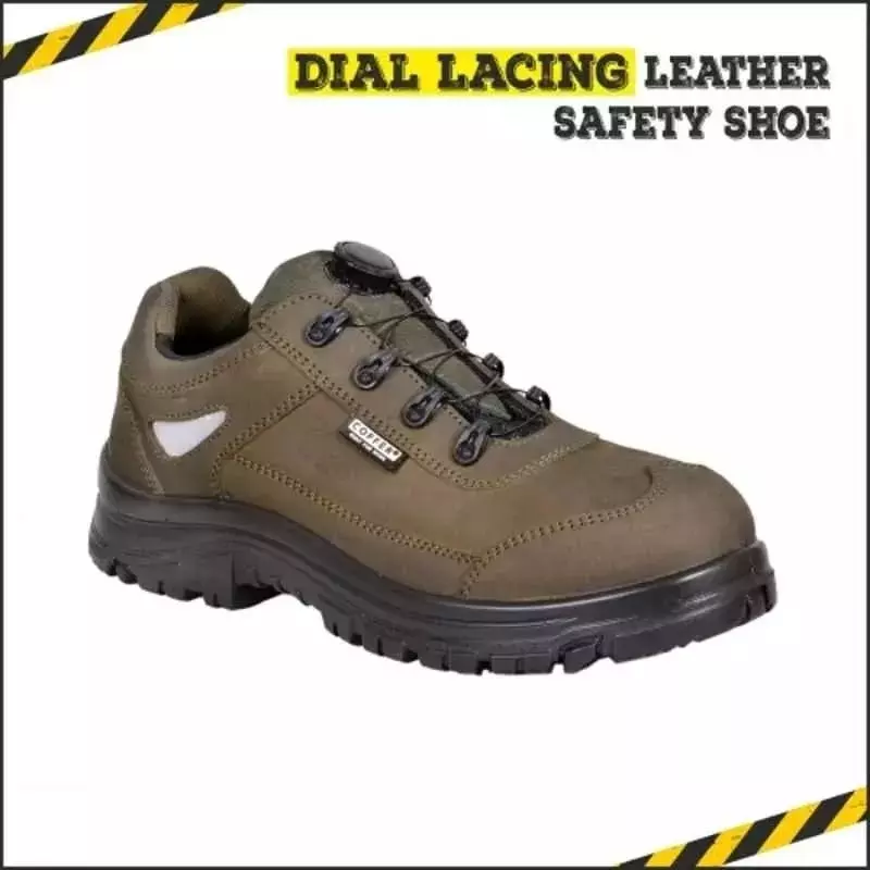 Coffer Safety Steel Toe Safety Shoes PU Sole Low Ankle Olive Genuine Leather Size UK 11, 1336Olive