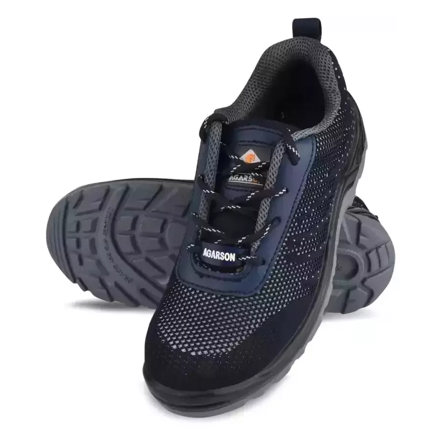 Agarson Steel Toe Safety Shoes PU Sole Low Ankle Navy Fabric Size UK 7, Blaze