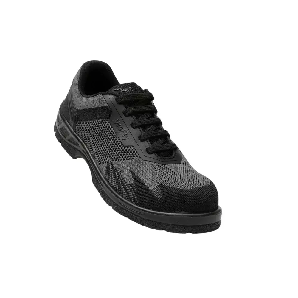 Hillson Hard Toe Safety Shoes PU Sole Low Ankle Grey Breathable Flyknit Fabric Size UK 10, WF01 GREY