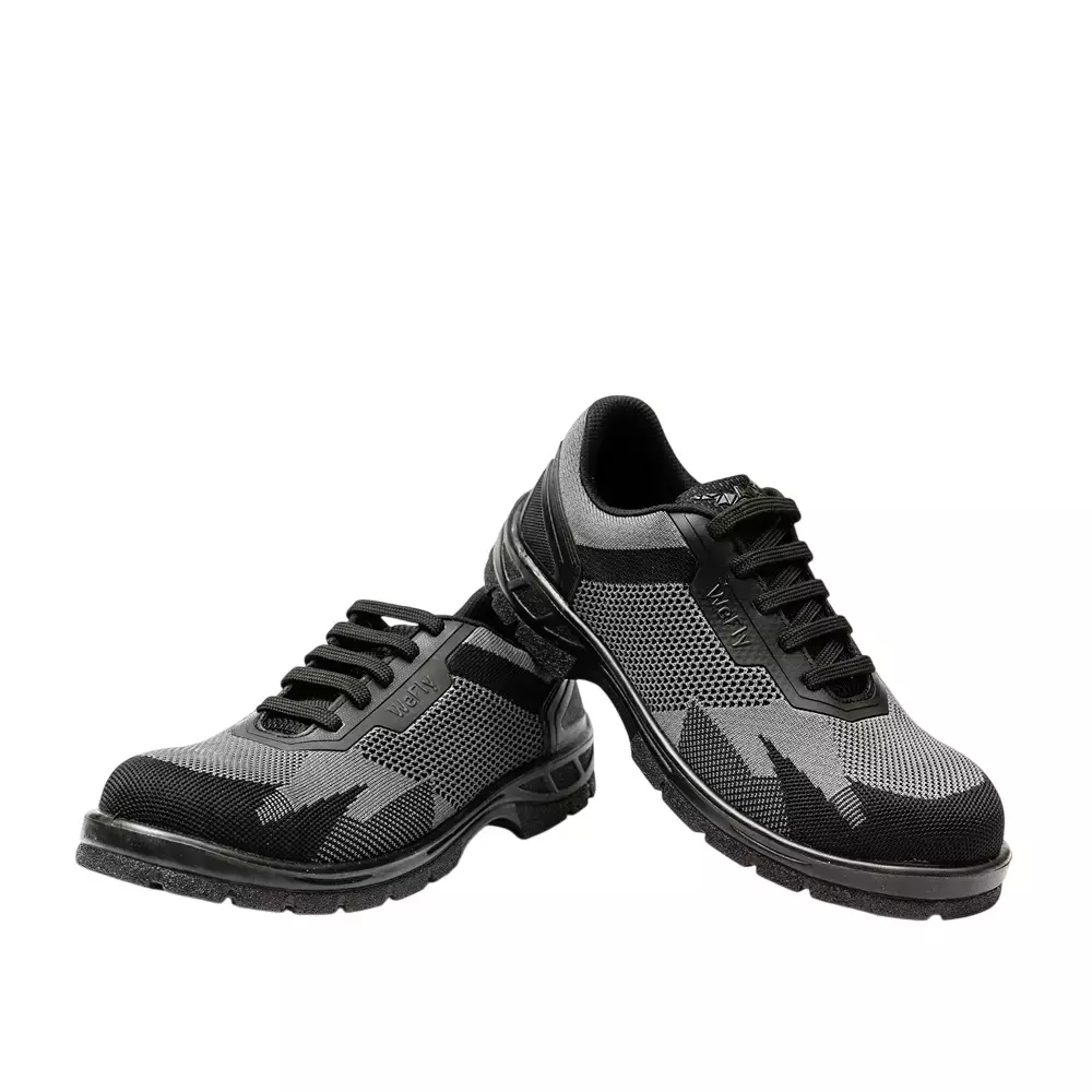 Hillson Re-Enforced Toe Safety Shoes PU Sole Low Ankle Single Density Grey Breathable Flyknit Fabric, Size UK 10, WF01 GREY
