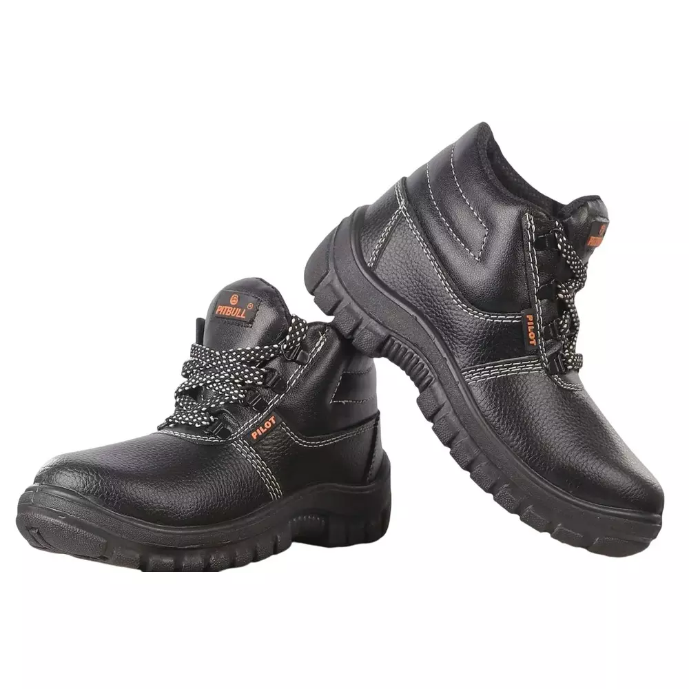 Pitbull Steel Toe Safety Shoes PVC Sole High Ankle Black Synthetic Leather Size UK7, PILOT7