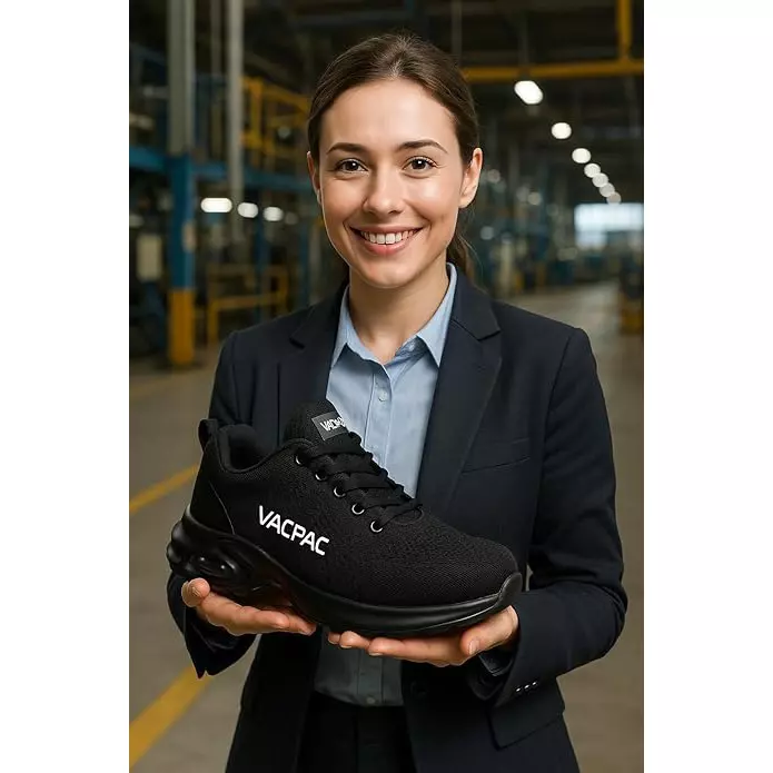 VAC PAC Safety Shoes Low Ankle Steel Toe Rubber Sole Black UK 8.5