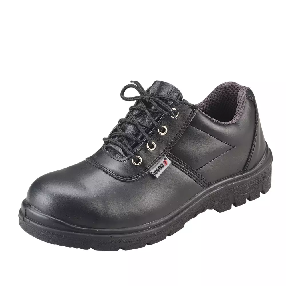 Udyogi Steel Toe Safety Shoes PU-SRA Sole Single Density Low Ankle Black Microfiber Plain Print Size UK12, EDGE COMFORT