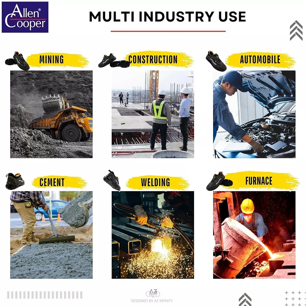 Allen Cooper Steel Toe Safety Shoe Low Ankle Nitrile Rubber Sole UK 6 Size Grey for Industrial Use, ACL 3685