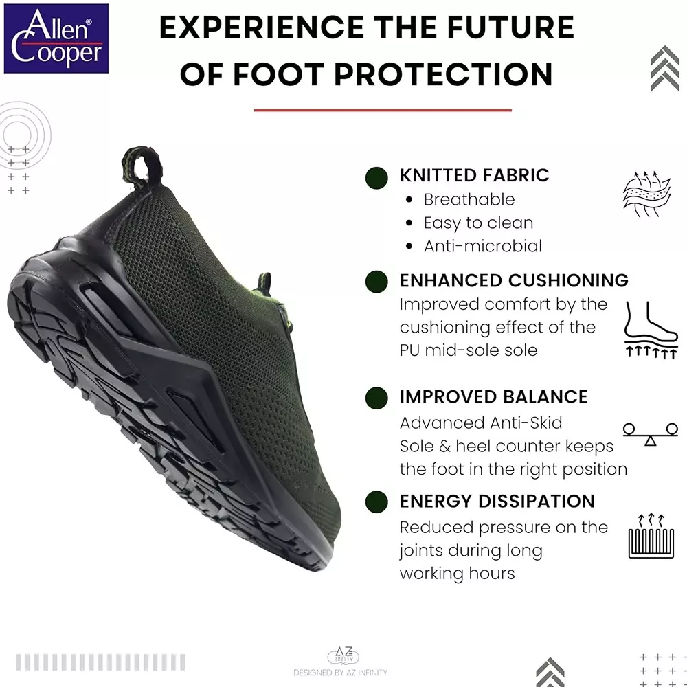 allen-cooper-steel-toe-safety-shoe-low-ankle-pu-sole-uk-8-size-olive-green-for-industrial-use-acf-1733