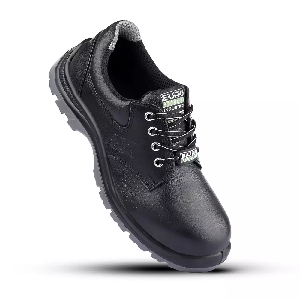 Euro Security MAXX 200 J Steel Toe Safety Shoe Low Ankle PU Sole UK 8 Size Grain Leather Black for Industrial Use