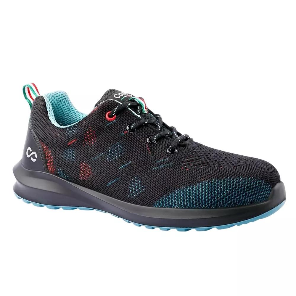 Canvas Club FLORENCE Steel Toe Safety Shoe Low Ankle PU Sole UK 9 Size Black & Cean Knitted Fabric & Micro-Fiber