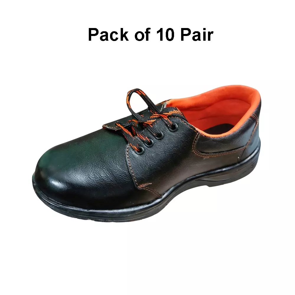 safe-n-sure-meteor-safety-shoe-low-ankle-pvc-sole-steel-toe-genuine-leather-black-size-uk-8-pack-of-10-pair