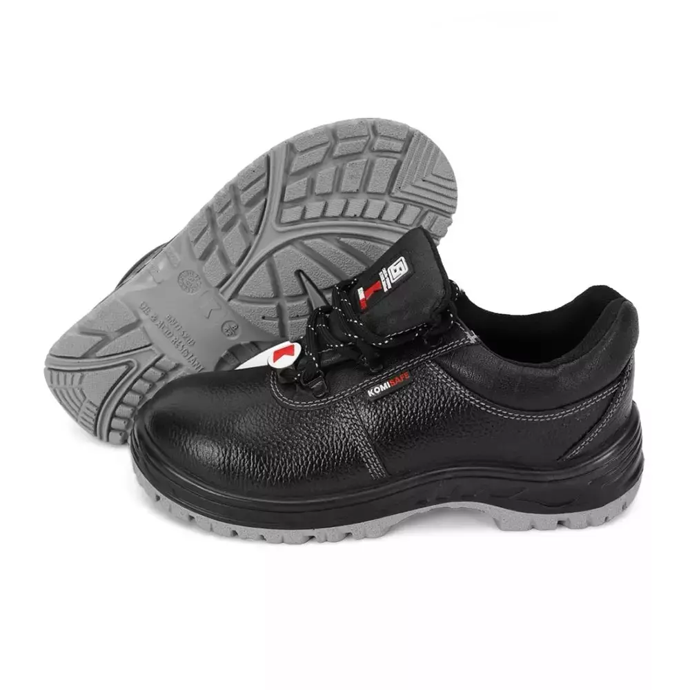 Komisafe Steel Toe Safety Shoes Double Density PU Sole Low Ankle Black Leather Size UK 8, Aviator (Pack of 24 Pairs)