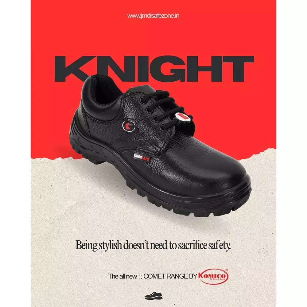 Komisafe Steel Toe Safety Shoes Double Density PU Sole Low Ankle Black Leather Size UK 11, Knight (Pack of 24 Pairs)