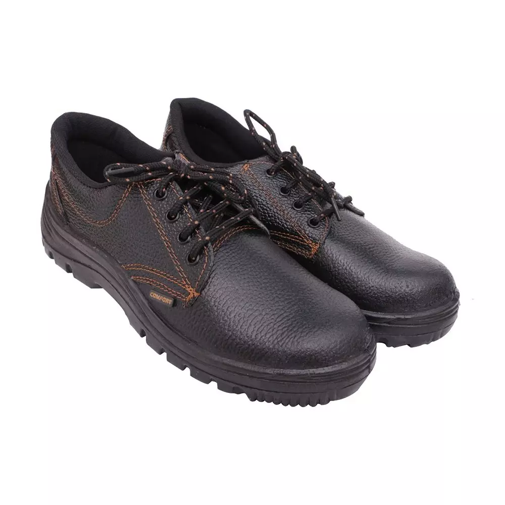 HindPro Steel Toe Safety Shoes Single Density PU Sole Low Ankle Black Orignal Barton Print Split Leather Size UK 6, Comfort (Pack of 6 Pairs)