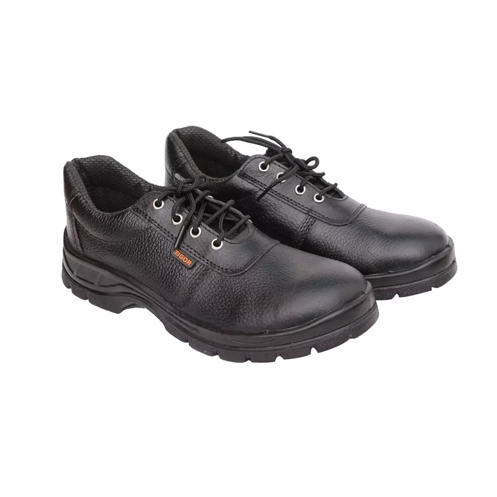 HindPro Steel Toe Safety Shoes Single Density PU Sole Low Ankle Black Original Barton Print Grain Leather Size UK 8, Tigor (Pack of 6 Pairs)