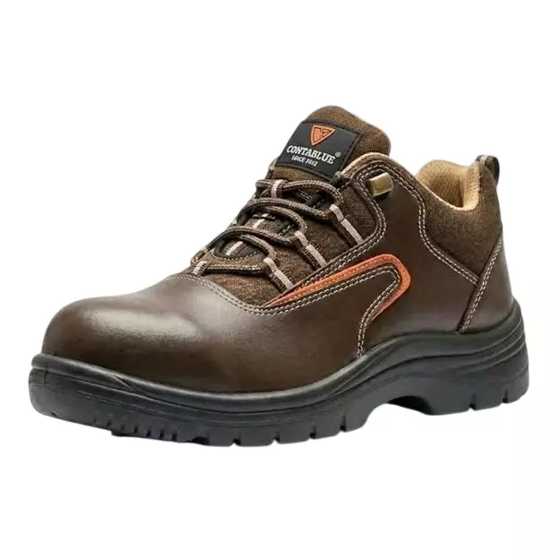 Contablue Composite Toe Safety Shoes PU Sole Low Ankle Brown Genuine Leather Size UK 12, Rival-2006-Brown