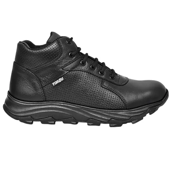 Torzu Steel Toe Safety Shoes TPR Sole High Ankle Black Leather Size UK 8, 521