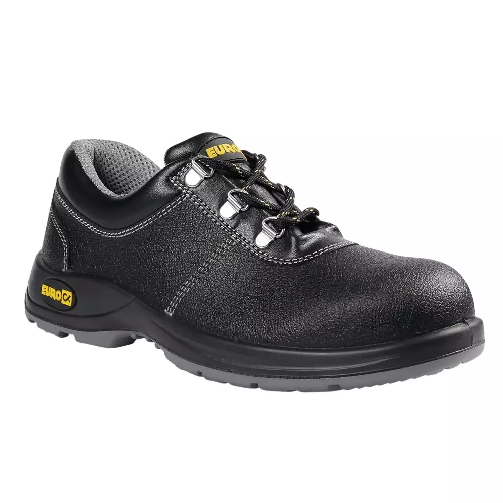 Eurock Xolid Low Ankle Safety Shoes 200J Fiber Glass Toe PU Sole Black UK 11 Size for Industrial Use