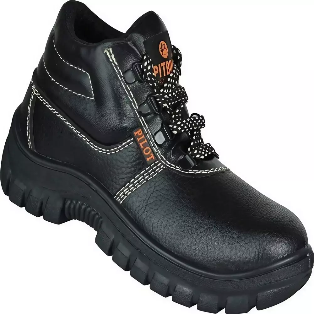 Pitbull High Ankle Lace-Up Safety Shoe Steel Toe PVC Sole Synthetic Leather UK 09 Size Black, Pilot