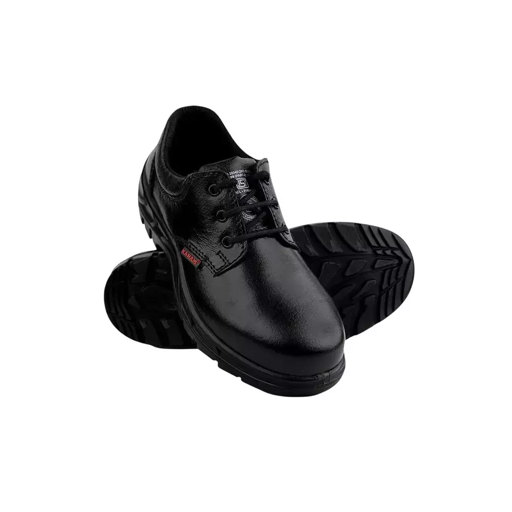 Karam PU Sole Medium Ankle Safety Shoes Full Grain Leather Steel Toe Black UK 6 Size for Industrial Use, FS05BL(SWSAPN)-06 (Pack of 5 Pair)