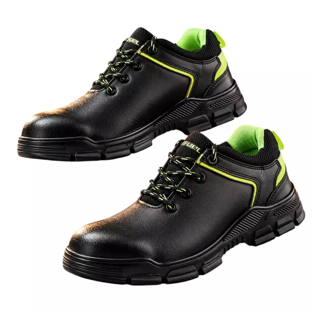 Fuel Low Ankle Safety Shoes Non-Metallic Toe (200J) Nitrile Rubber Sole Black & Green UK 7, Reevon-05