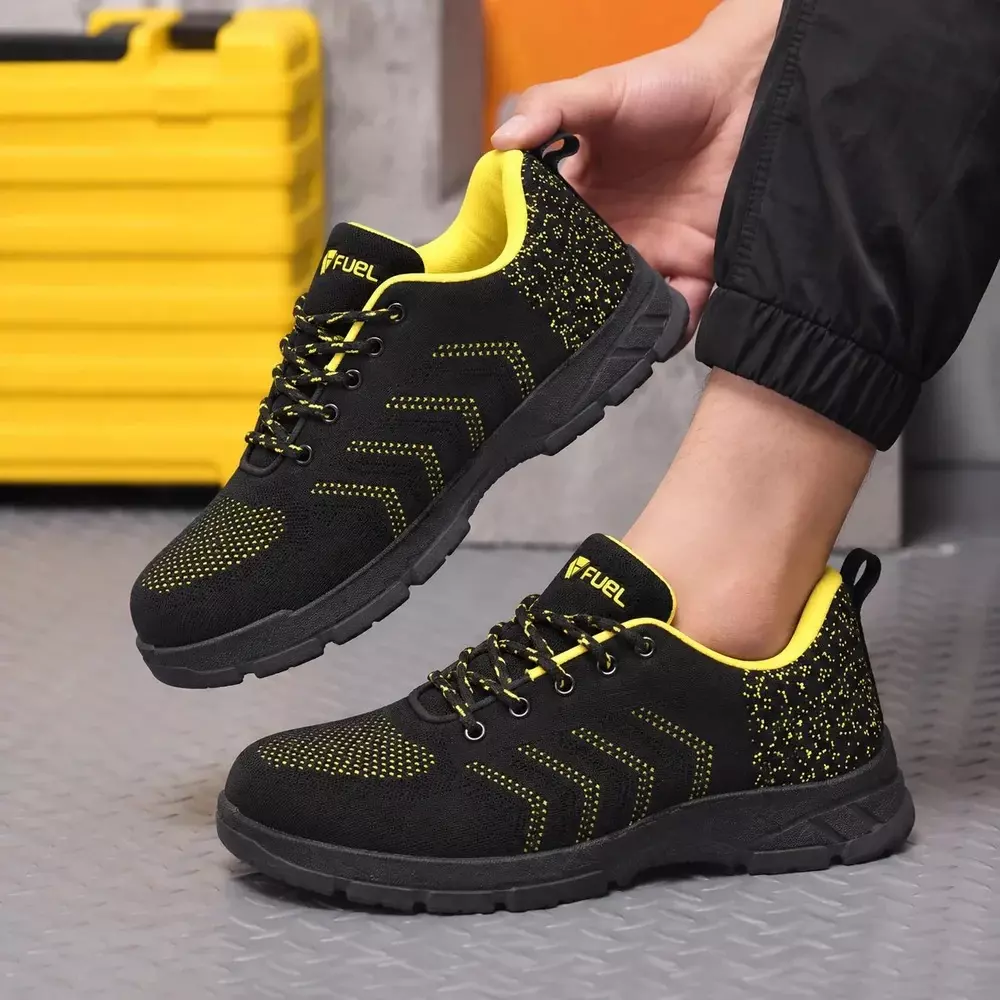 fuel-low-ankle-safety-shoes-steel-toe-100j-pvc-duster-sole-black-yellow-uk-10-for-industrial-sports-use-arsenal-sports