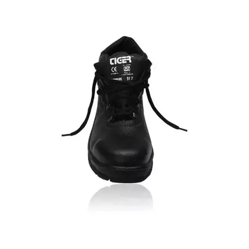 Tiger Steel Toe Safety Shoes High Ankle PU Black Size UK 6, Leopard S1 BG