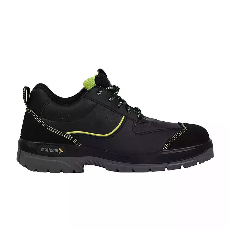 Mallcom Steel Toe Safety Shoes Low Ankle PU Sole Double Density Black Microfiber & Suede Upper Size UK 6, Rufus K01 