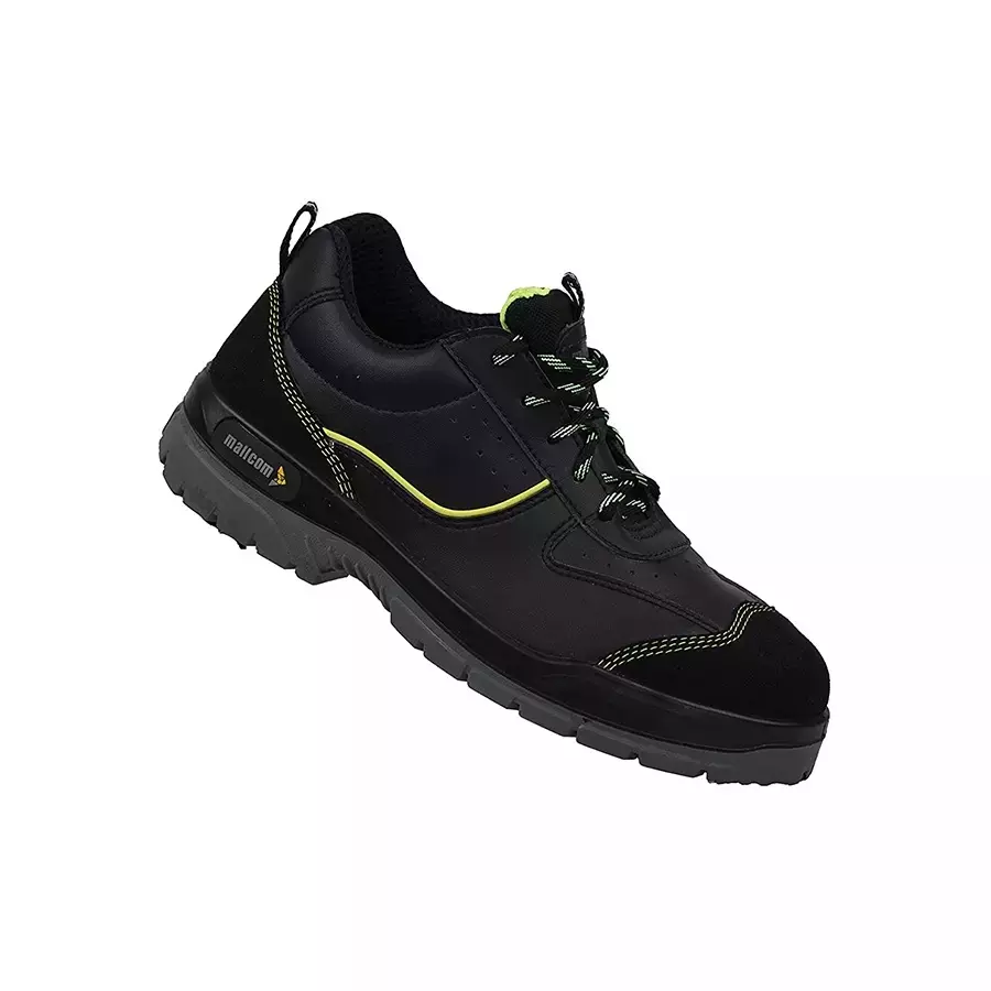 Mallcom Steel Toe Safety Shoes Low Ankle PU Sole Double Density Black Microfiber & Suede Upper Size UK 10, Rufus K01 